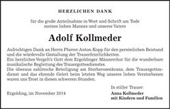 Traueranzeige Adolf Kollmeder