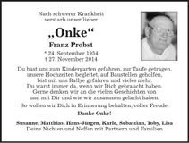 Traueranzeige Franz Probst