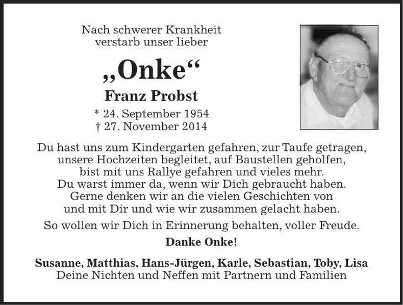 Traueranzeige Franz Probst