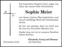 Traueranzeige Sophie Meier