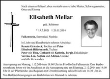 Traueranzeige Elisabeth Mellar