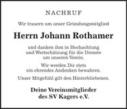 Traueranzeige Johann Rothamer