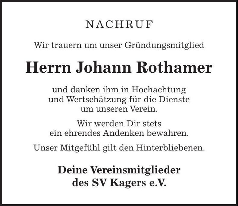 Traueranzeige Johann Rothamer