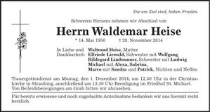 Traueranzeige Waldemar Heise