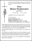 Traueranzeige Maria Niederecker