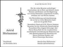 Traueranzeige Astrid Hörhammer