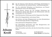 Traueranzeige Johann Kroiß