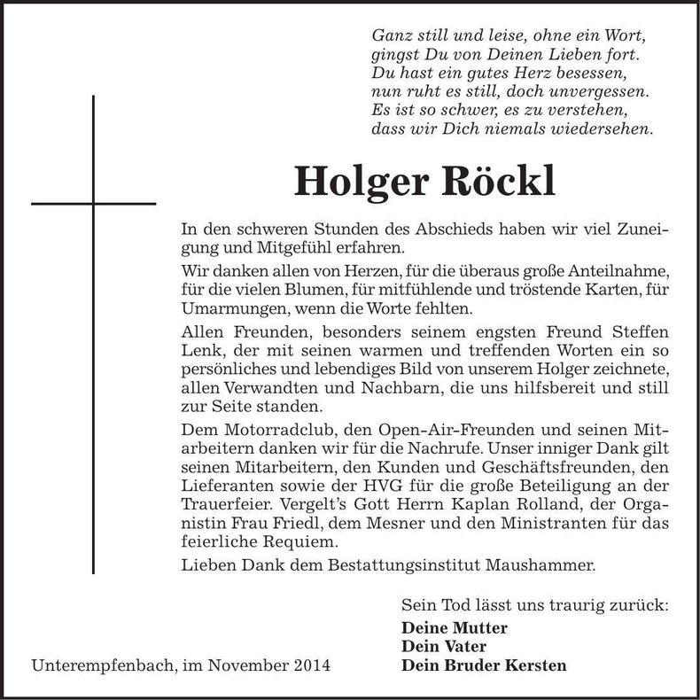Traueranzeige Holger Röckl