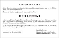 Traueranzeige Karl Demmel