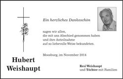 Traueranzeige Hubert Weishaupt