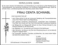 Traueranzeige Centa Schwabl