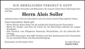 Traueranzeige Alois Soller