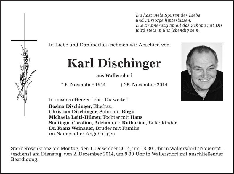 Traueranzeige Karl Dischinger