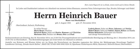 Traueranzeige Heinrich Bauer