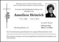 Traueranzeige Anneliese Heinrich
