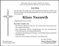 Traueranzeige Klaus Nazareth
