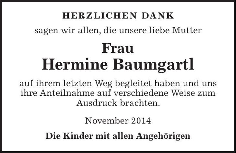 Traueranzeige Hermine Baumgartl