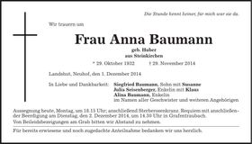 Traueranzeige Anna Baumann