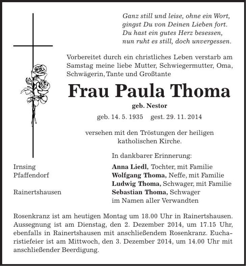Traueranzeige Paula Thoma