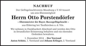 Traueranzeige Otto Porstendörfer