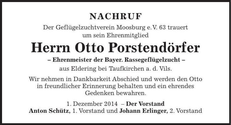 Traueranzeige Otto Porstendörfer