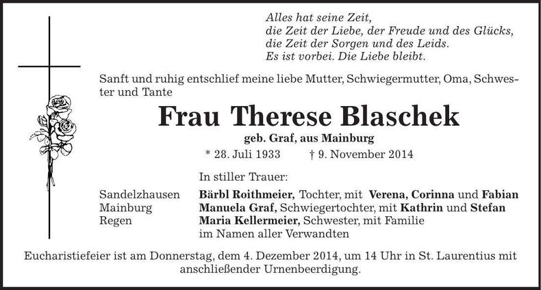 Traueranzeige Therese Blaschek