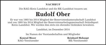 Traueranzeige Rudolf Ober