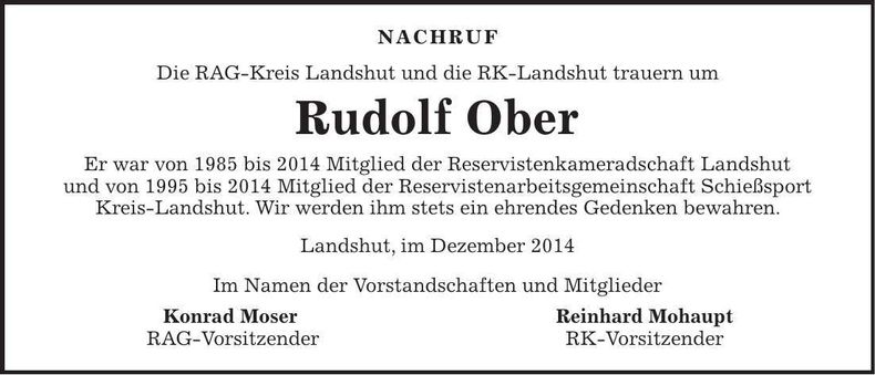 Traueranzeige Rudolf Ober