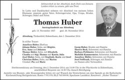 Traueranzeige Thomas Huber