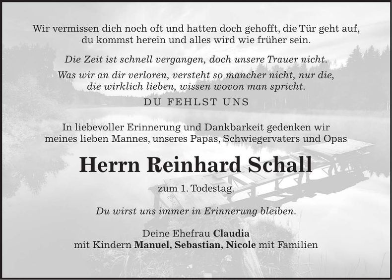 Traueranzeige Reinhard Schall