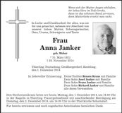 Traueranzeige Anna Janker