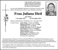 Traueranzeige Juliana Dietl