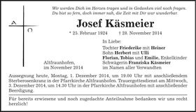 Traueranzeige Josef Käsmeier