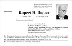Traueranzeige Rupert Hofbauer