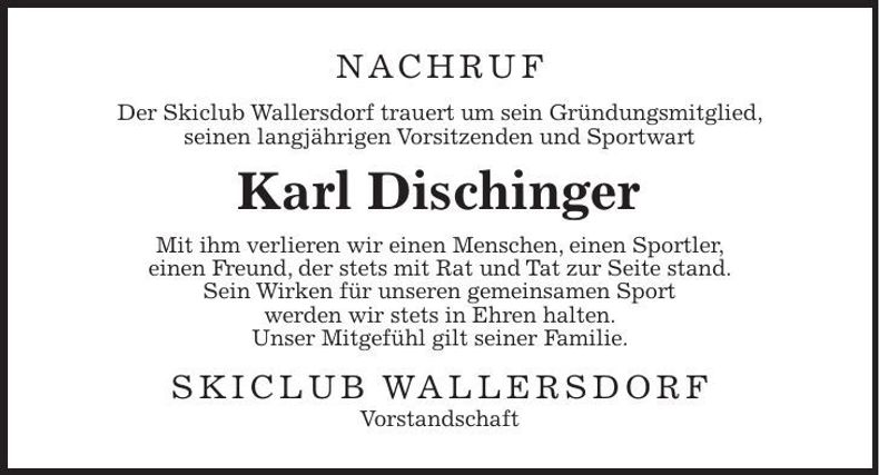 Traueranzeige Karl Dischinger