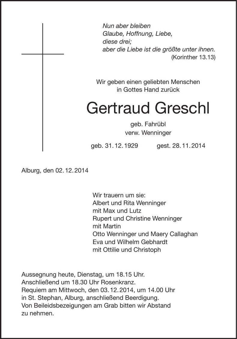 Traueranzeige Guido Greschl