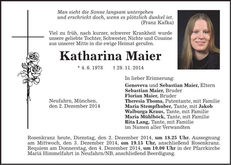Traueranzeige Katharina Maier