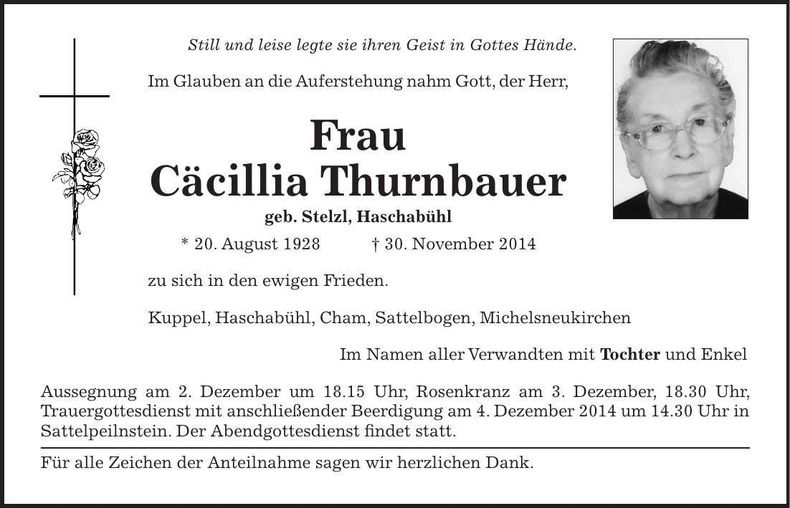 Traueranzeige Cäcillia Thurnbauer