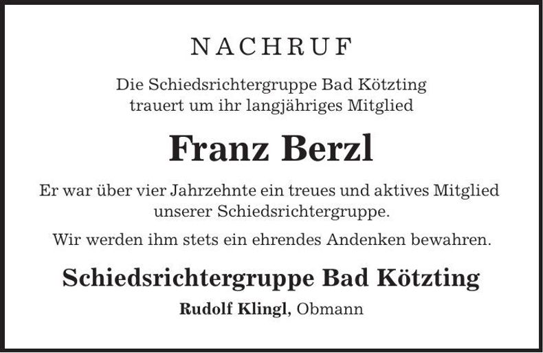 Traueranzeige Franz Berzl