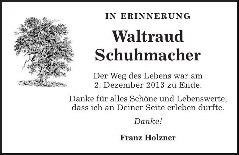 Traueranzeige Waltraud Schuhmacher