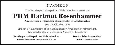 Traueranzeige Hartmut Rosenhammer