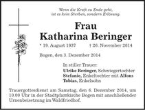 Traueranzeige Katharina Beringer