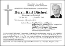 Traueranzeige Karl Bücherl