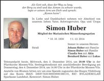 Traueranzeige Simon Huber