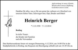 Traueranzeige Heinrich Berger
