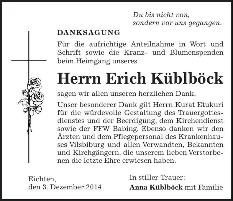 Traueranzeige Erich Küblböck