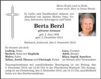 Traueranzeige Berta Berzl
