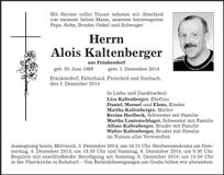 Traueranzeige Alois Kaltenberger