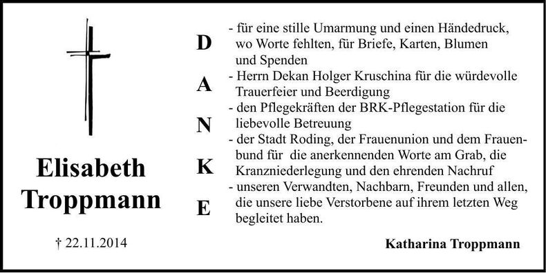 Traueranzeige Elisabeth Troppmann