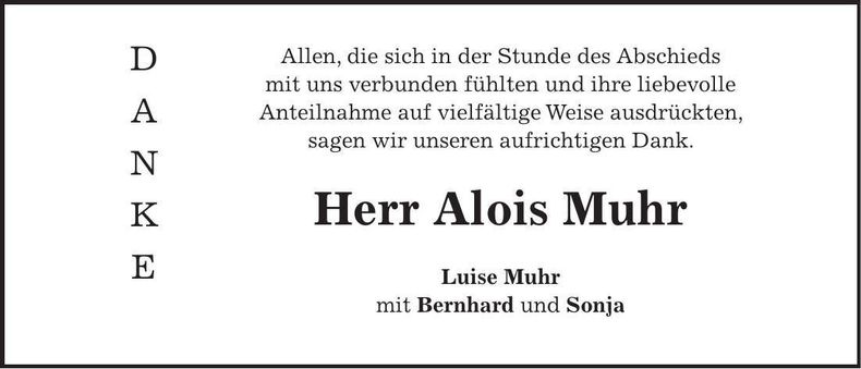 Traueranzeige Alois Muhr